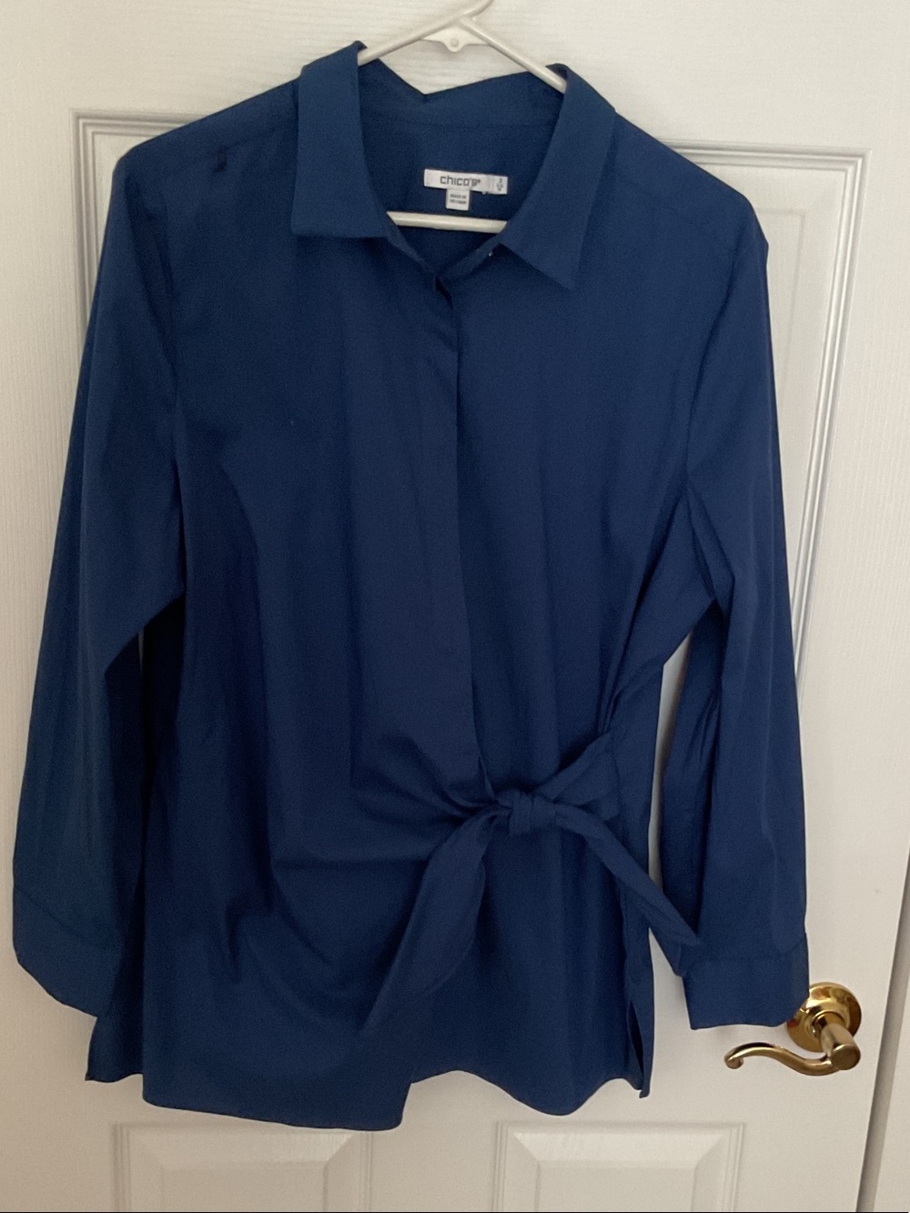 Chico's Royal Blue Tie-Waist Button Down Shirt